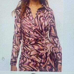 Donna Morgan Long Sleeve Swirl Print Silk Dress